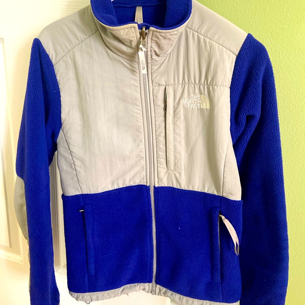 Grey and Purple zip up North Face Jacket
